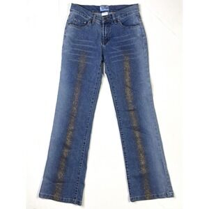 Extreme Limit Jeans Womens 5 Gold Glitter Stripe Blue Denim Straight Leg Stretch